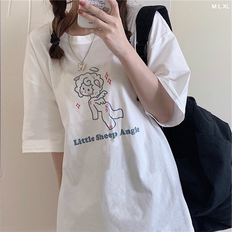 Áo thun tay lỡ  Litte Sheep Angel  phông Unisex nam nữ tee oversize form rộng pull Ulzzang Streetwear Hàn Quốc vải mềm