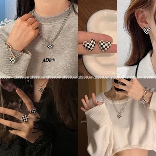Dây chuyền/ Vòng đeo tay/ Nhẫn phong cách Hàn Quốc cổ điển họa tiết caro kiểu trái tim thời trang đơn giản dành cho nữ
