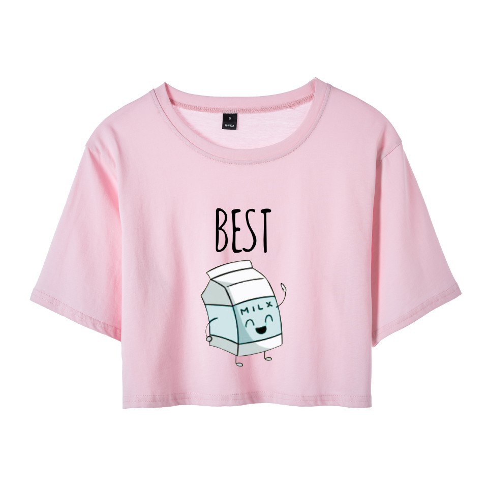 Áo Thun Crotop Form Rộng Tay Ngắn Chất Cotton Mền Mại In Hình Best Milk Ulzzang Style Hàn Quốc TTT0132