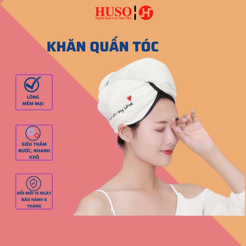 Khăn Quấn Tóc - Khăn Trùm Đầu Siêu Thấm Hút Nước,Khô Tóc Siêu Thấm Hút Sau Khi Tắm Cho Chị Em - HUSO