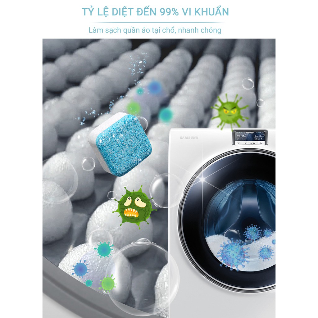 Viên Tẩy Lồng Máy Giặt Khử Sạch Cặn Bẩn, Vệ Sinh Máy Giặt Diệt Khuẩn - Phù Hợp Nhiều Loại Máy Giặt ( Hộp 12 viên )