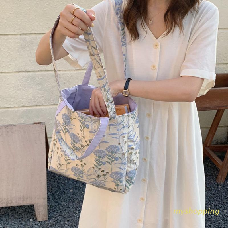 Túi Tote Đeo Vai Họa Tiết Hoa Xanh Dương Phong Cách Cổ Điển Thời Trang Cho Nữ