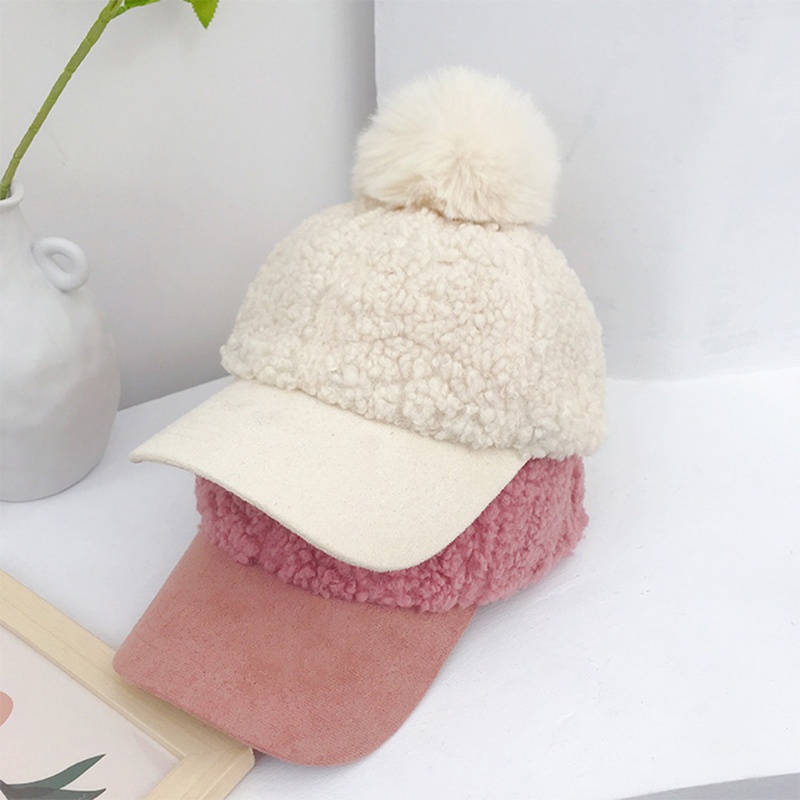 Mũ lưỡi trai lông cừu giả vành rộng đính bóng lông dễ thương thời trang mùa đông cho nữ