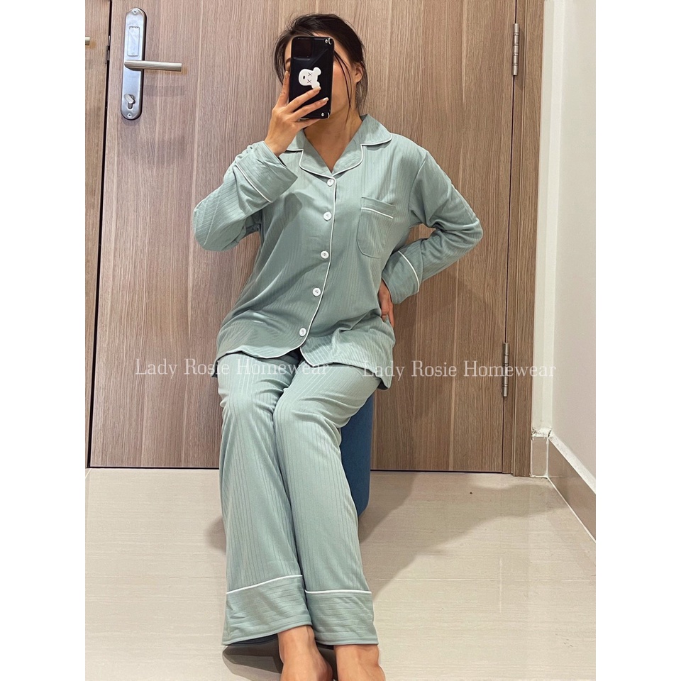 Bộ ngủ pijama nữ dài tay nữ chất chất liệu 100% cotton màu XanhMint - bộ ngủ thu đông dài tay (có bigsize) | BigBuy360 - bigbuy360.vn