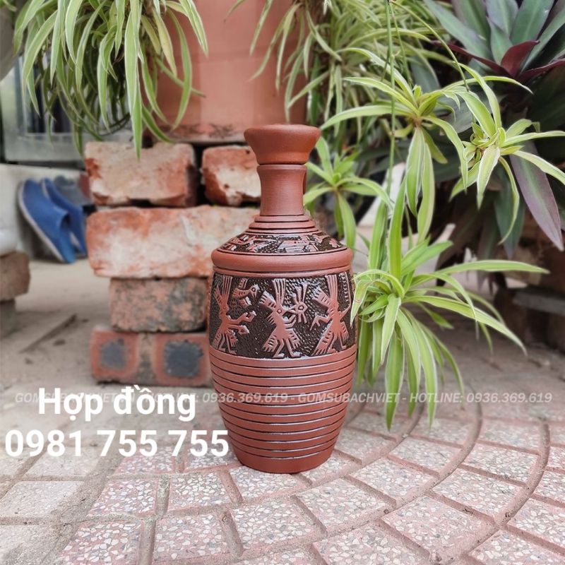 Vò Rượu Trống Đồng,,bình đựng rượu 1L Gốm Bát Tràng cao cấp
