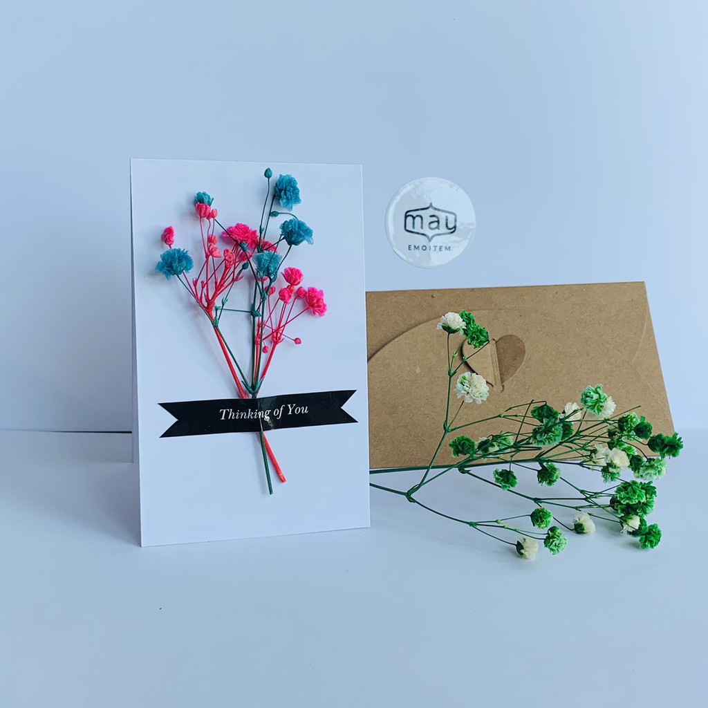 Thiệp hoa khô handmade tặng cho tình yêu kèm phong thư, thiệp tự làm, DIY card, thiệp hoa chúc mừng nhân dịp đặc biệt