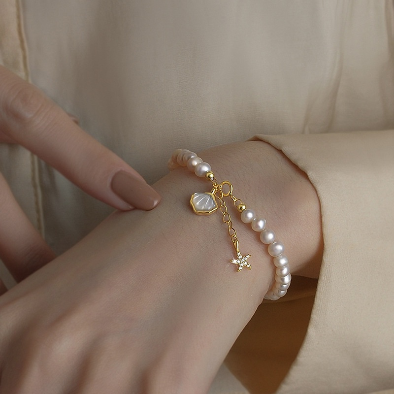 Vòng Tay Baroque Ngọc Trai Nước Ngọt Đính Vỏ Sò Sao Biển Thời Trang Cho Nữ