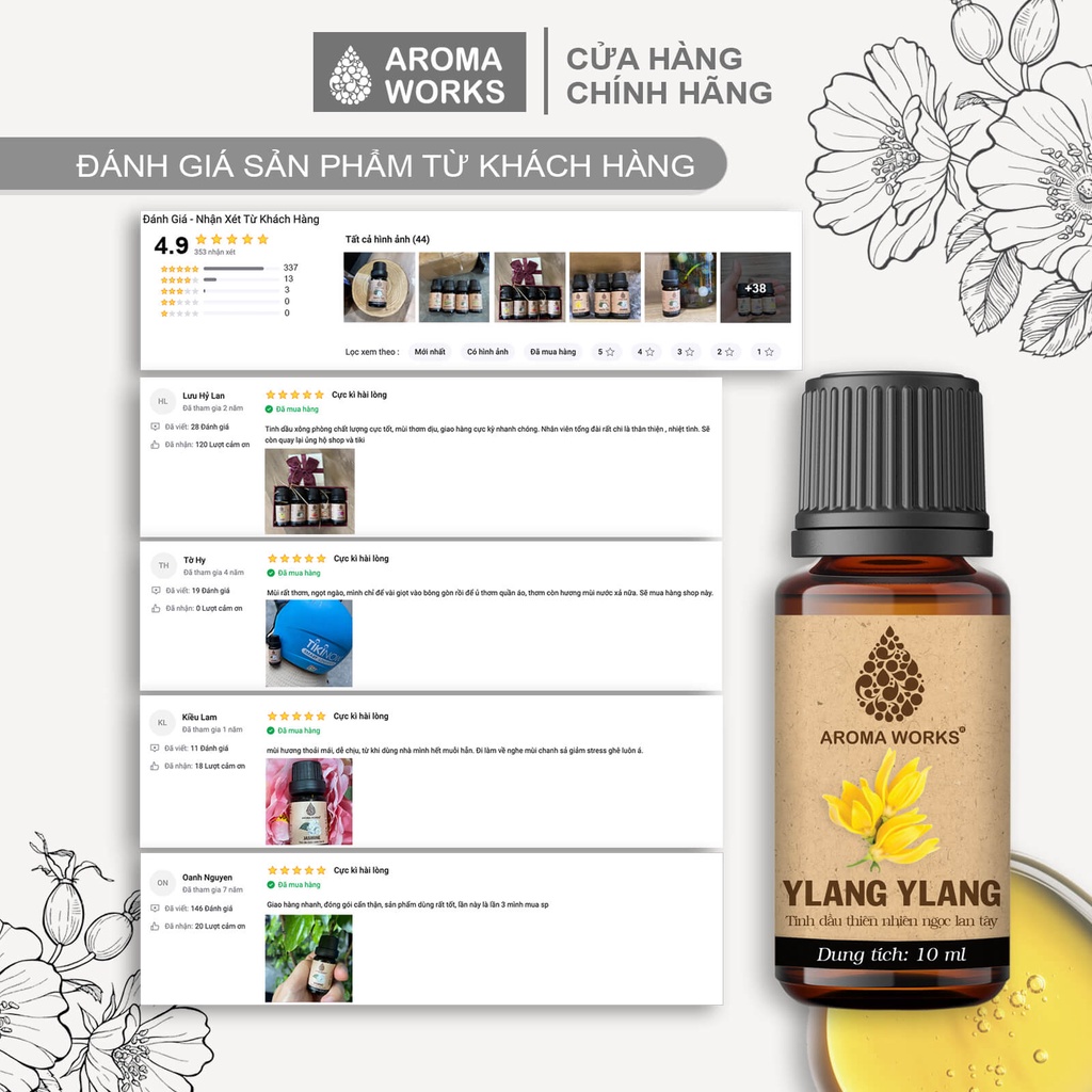 Tinh dầu Ngọc Lan Tây Aroma Works xông phòng, khử mùi, thanh lọc không khí - Ylang Ylang