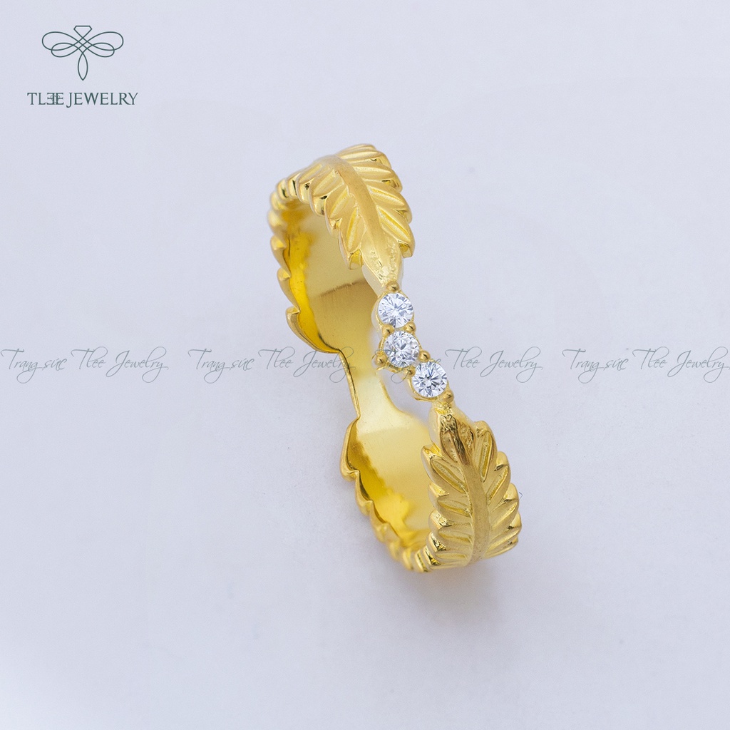 Nhẫn bạc nữ TLEE lá hena mạ vàng 14k cao cấp NCJ A0142