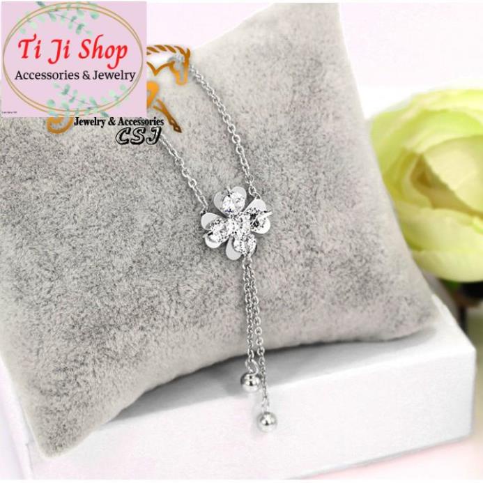 DÂY CHUYỀN NỮ CỎ BỐN LÁ ĐÍNH XOÀN RỚT BI CÁCH ĐIỆU - đẹp, không đen -