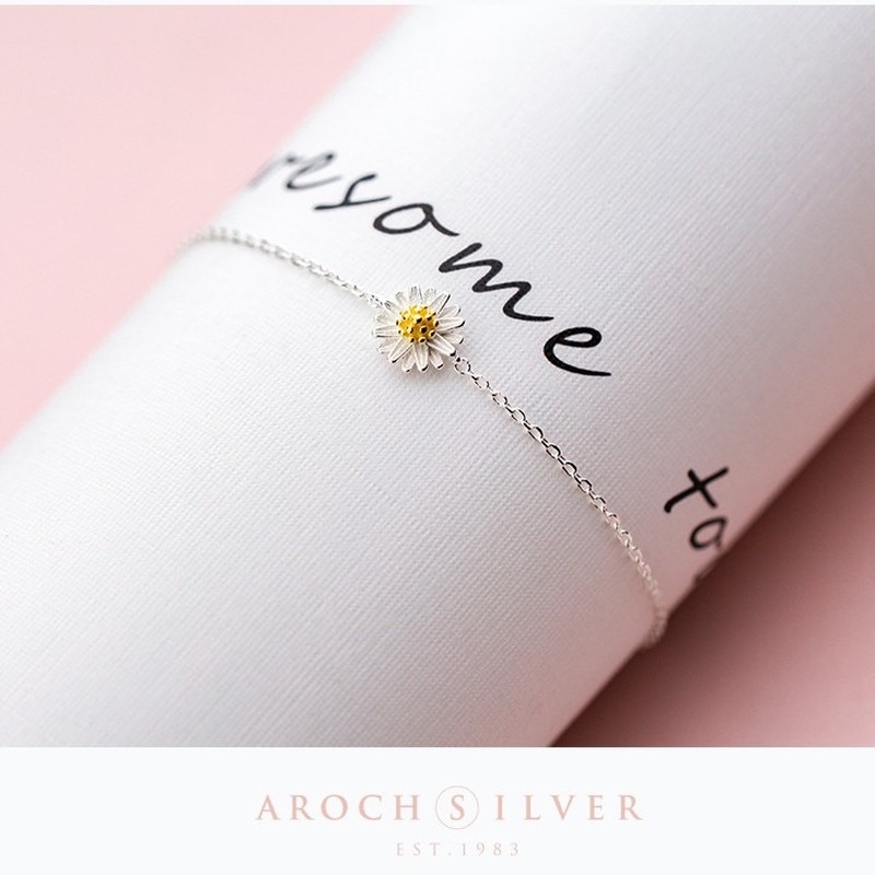 Vòng đeo tay/lắc chân mạ bạc 925 thiết kế đơn giản quyến rũ họa tiết bông hoa cho nữ