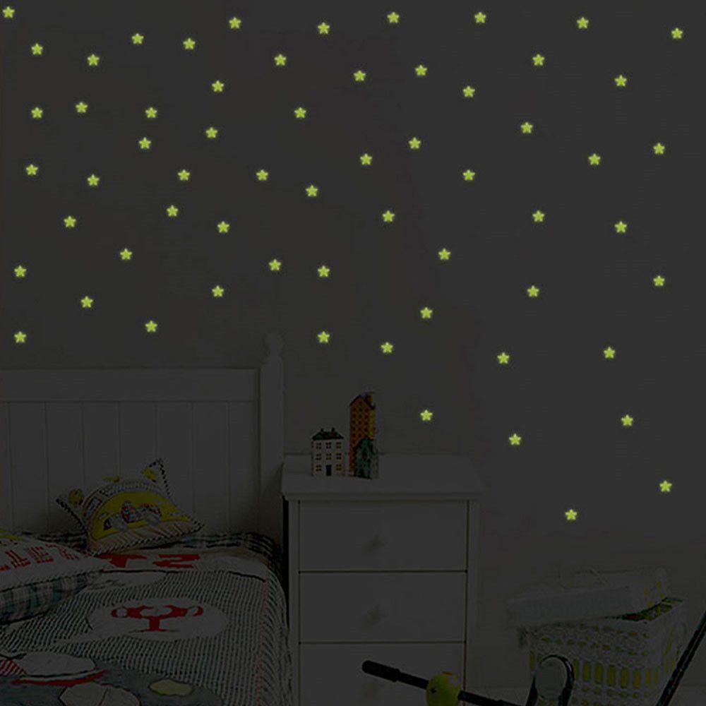 Set 100 Miếng Dán Tường Dạ Quang Hình Ngôi Sao 3D DIY Trang Trí Phòng Ngủ/Trần Nhà Cho Bé