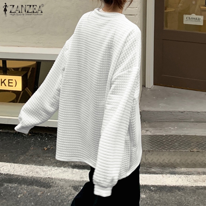 Áo sweater nữ ZANZEA màu trơn tay dài cổ tròn kiểu thời trang Hàn Quốc