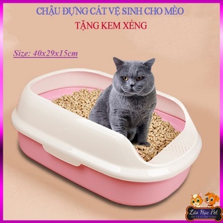 Chậu đựng cát vệ sinh cho mèo - Khay cát mèo (tặng kèm xẻng) - Size 40x29x15cm