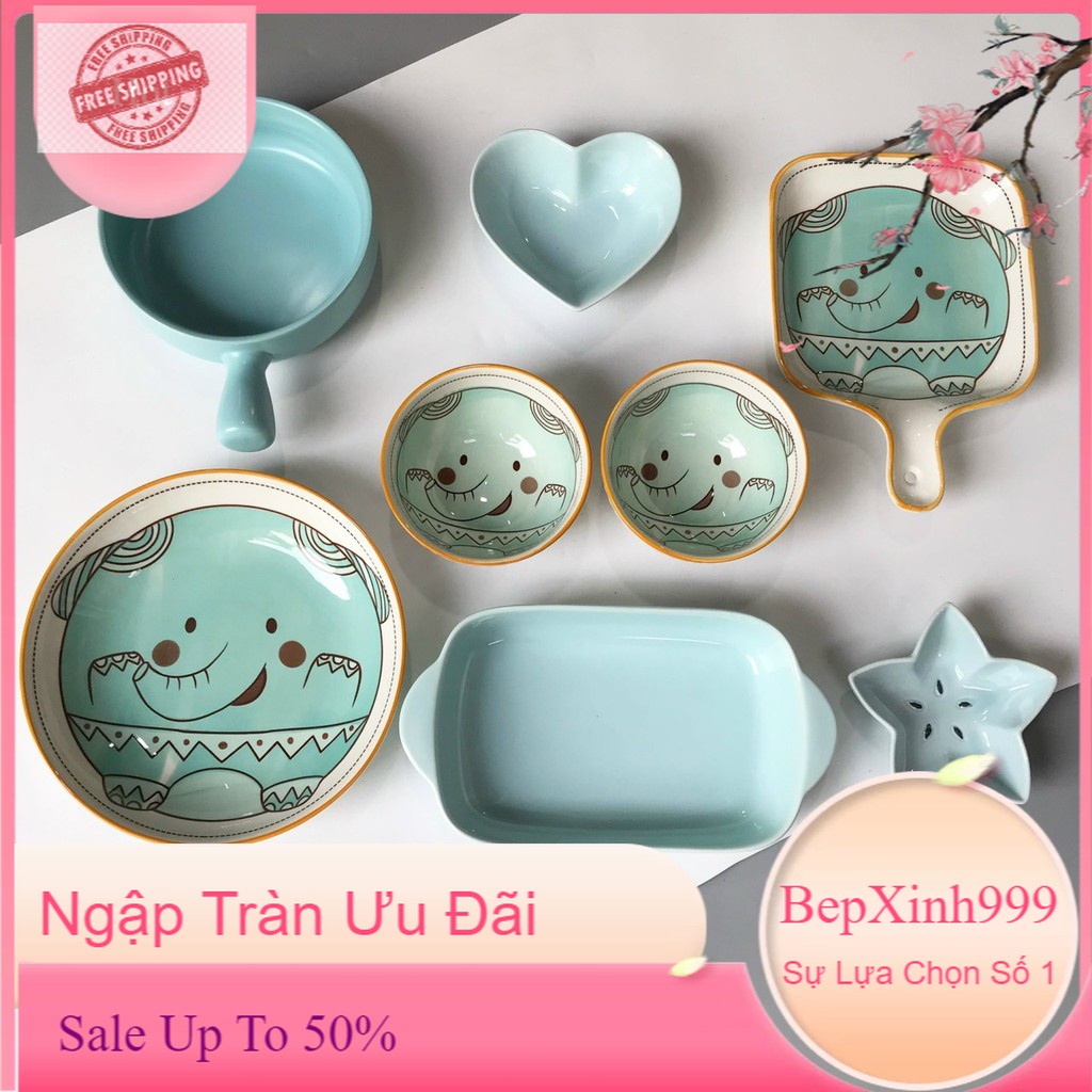 Bát Đĩa Cao Cấp Decor🥣 Bộ Bát Đĩa Màu Xanh Nhạt  🥣 Chén Dĩa Sứ Dễ Thương Cute  B98