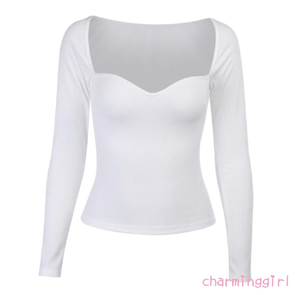 Áo Thun Dài Tay Cổ Vuông Màu Trơn Thời Trang Cho Nữ | BigBuy360 - bigbuy360.vn