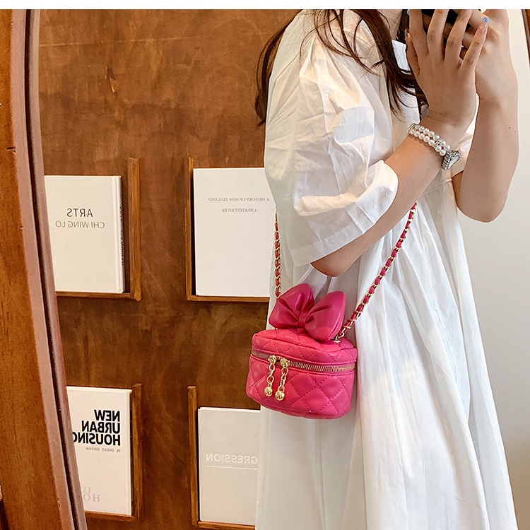 Túi đeo vai IELGY thiết kế dây xích gắn nơ họa tiết hình thoi thời trang dành cho nữ