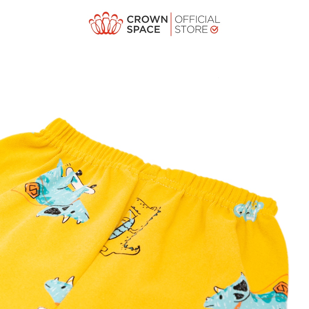 Bộ Mặc Nhà Dài Tay Bé Trai Crown Space Cao Cấp Vàng Pastel - Cotton Thoáng Mát Hình Khủng Long CKBL5911708 Size 19-27Kg