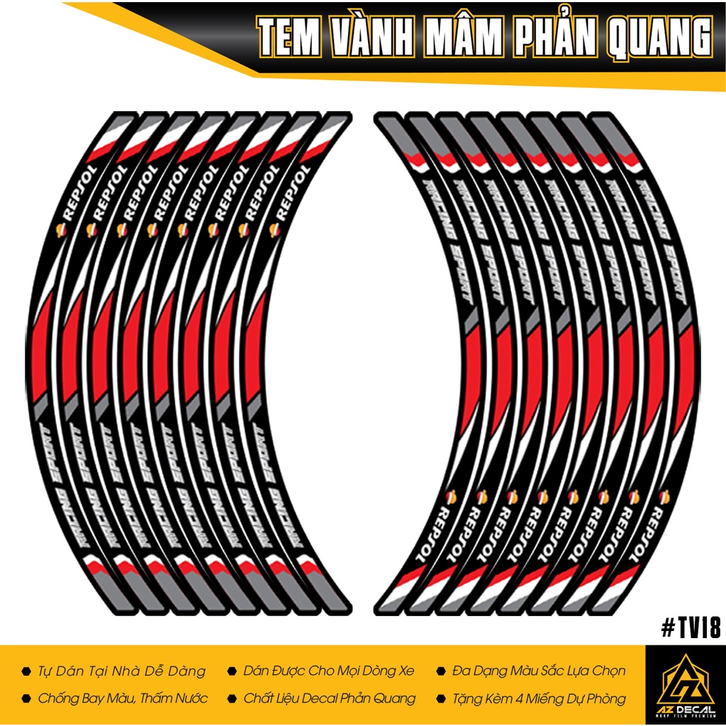 Decal Dán Mâm Xe Phong Cách Repsol | TV18 | Tem Dán Vành Xe Máy Phản Quang Sh Air Blade Exciter Winner PCX Vario....