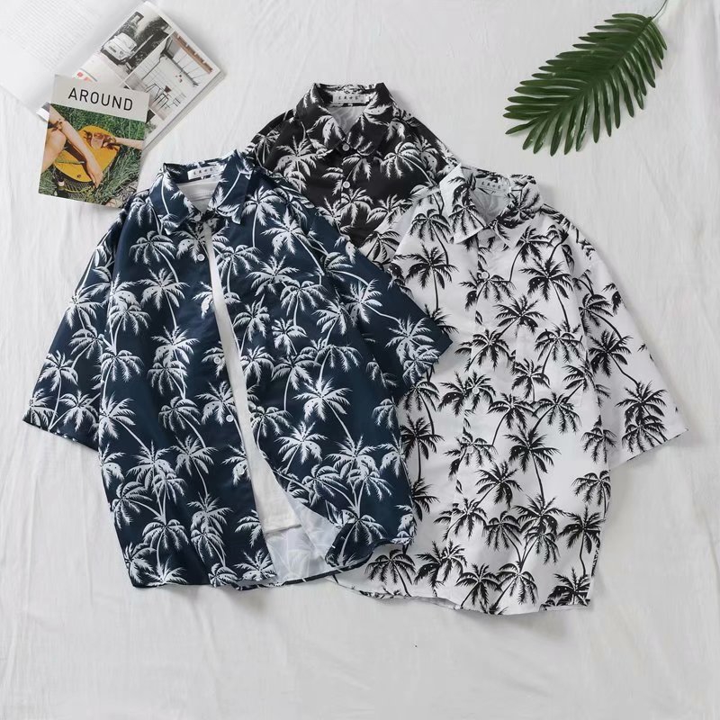 Áo Sơ Mi Nam Tay Ngắn In Hình Cây Dừa Phong Cách Mùa Hè Size M-3Xl