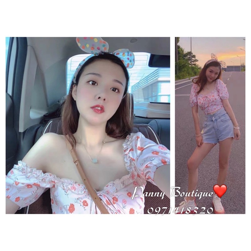 Áo croptop cổ vuông hoa nhí tông cam đào , style ulzzang Hàn Quốc 🌻 Panny Boutique 🌻
