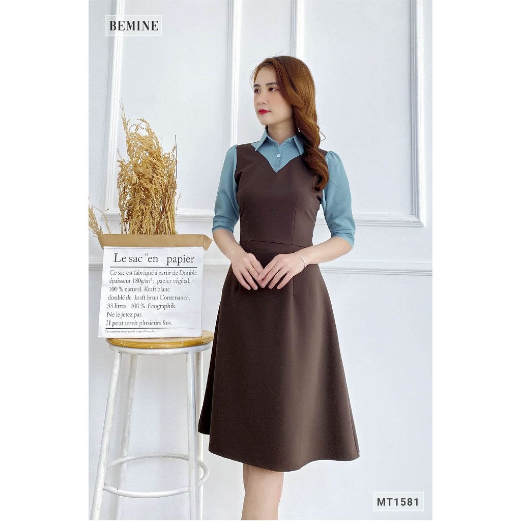 Đầm sơmi phối cổ tay xanh BEMINE MT1581NAU | BigBuy360 - bigbuy360.vn