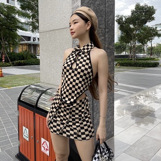 REMOLACHA | Set đồ Caro nâu - Cream Chocotat Set