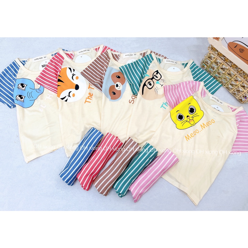 Bộ thun lạnh túi zip cộc tay cho bé kẻ phối tay