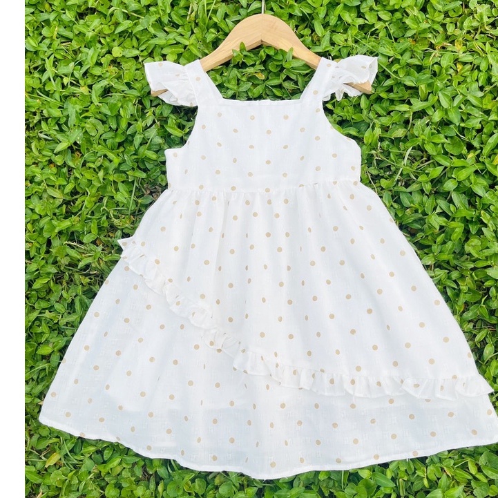 VNXK-VÁY WEBE TRẮNG CHẤM BI CÁNH TIÊN CHO BÉ GÁI  -MÃ ĐBG01