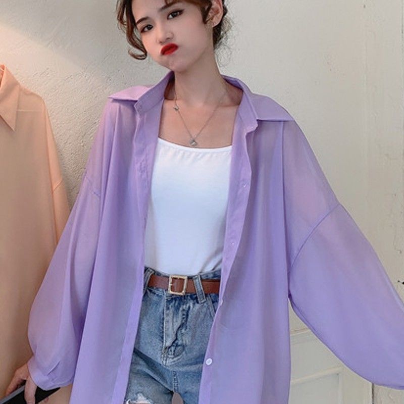 COZOK Áo Sơ Mi Chiffon Tay Dài Chống Nắng Dáng Rộng Thời Trang Cho Nữ