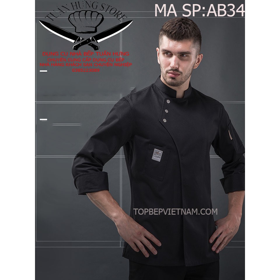 Áo bếp, đồng phục bếp dài tay vải cotton dày ab34