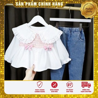 Sét Áo sơ mi phối quần jens bèo ren bé gái- BÁN SỈ- Sét sơ mi trắng Quảng Châu cao cấp bé gái