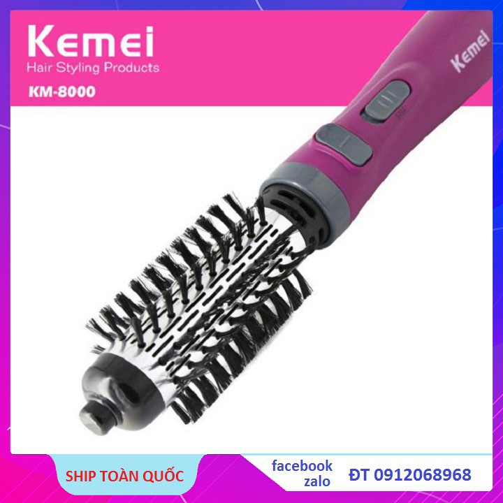 Lược Điện Kemei KM 8000 Lược Điện Xoay 360 Sấy Tóc Sấy Cụp Cao Cấp Đa Năng - uốn - duỗi - làm xoăn