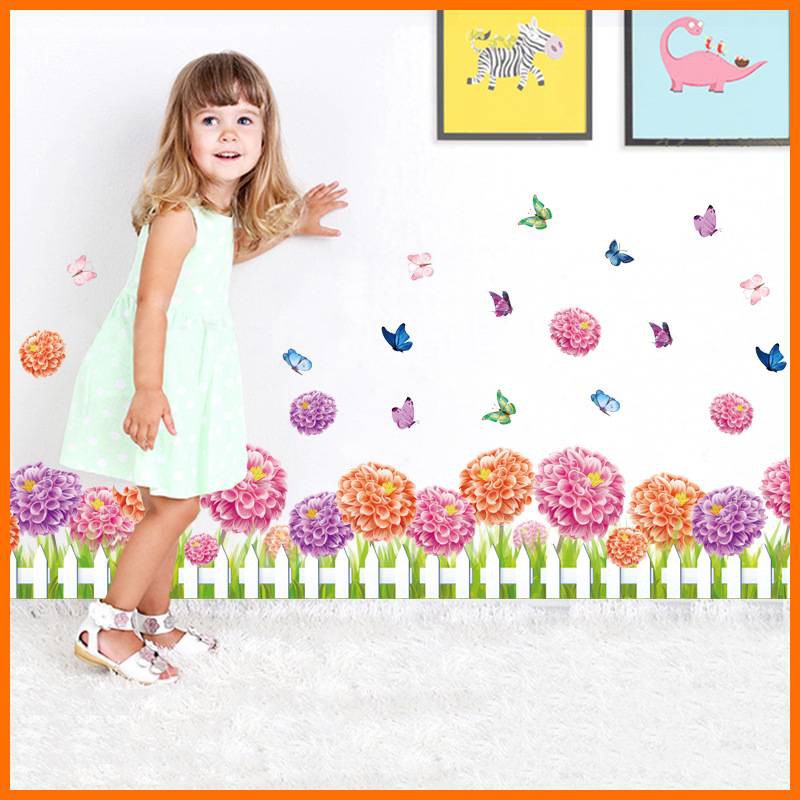 Decal dán tường decor dán chân tường hoa tú cầu sắc màu XL7145 trang trí phòng khách phòng ngủ lớp học