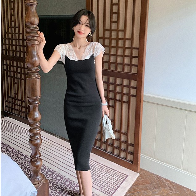 QKOOLE  Đầm Cổ Vuông Phong Cách Hàn Quốc Quyến Rũ Cho Nữ