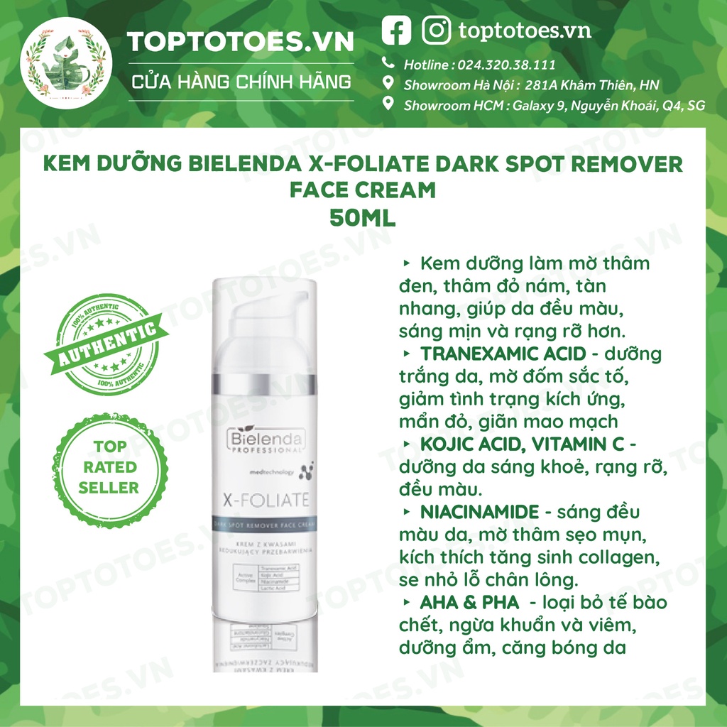 Kem dưỡng trắng da, mờ thâm Bielenda Professional X - FOLIATE Dark Spot Remover Face Cream 50ml