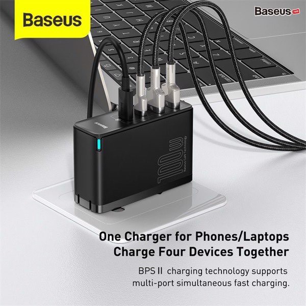 Củ sạc nhanh Baseus 100W GaN 2 Pro Quick Charger 4 Ports (Type C*2 &amp; USB*2, PD/ QC3.0/ QC4+/ PPS/ SCP/ FCP/ AFC)