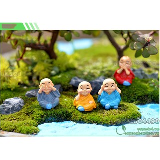 Tượng Nhà sư vui vẻ - Mô hình tượng Mini, trang trí tiểu cảnh terrium, sân vườn, quà tặng lưu niệm, trang trí xe hơi