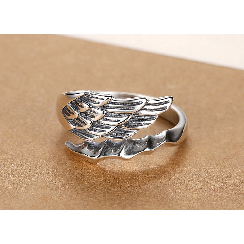 Nhẫn Nam Angel Phong Cách Cá Tính Punstore Màu Bạc Đẹp Cao Cấp - Nhân Nam Họa tiết Cánh Titan - Nhẫn Angel