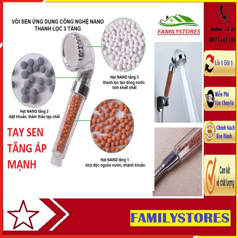 Vòi Tắm Sen Tăng áp Hạt Lọc Nano Chỉnh 3 Chế Độ Nước