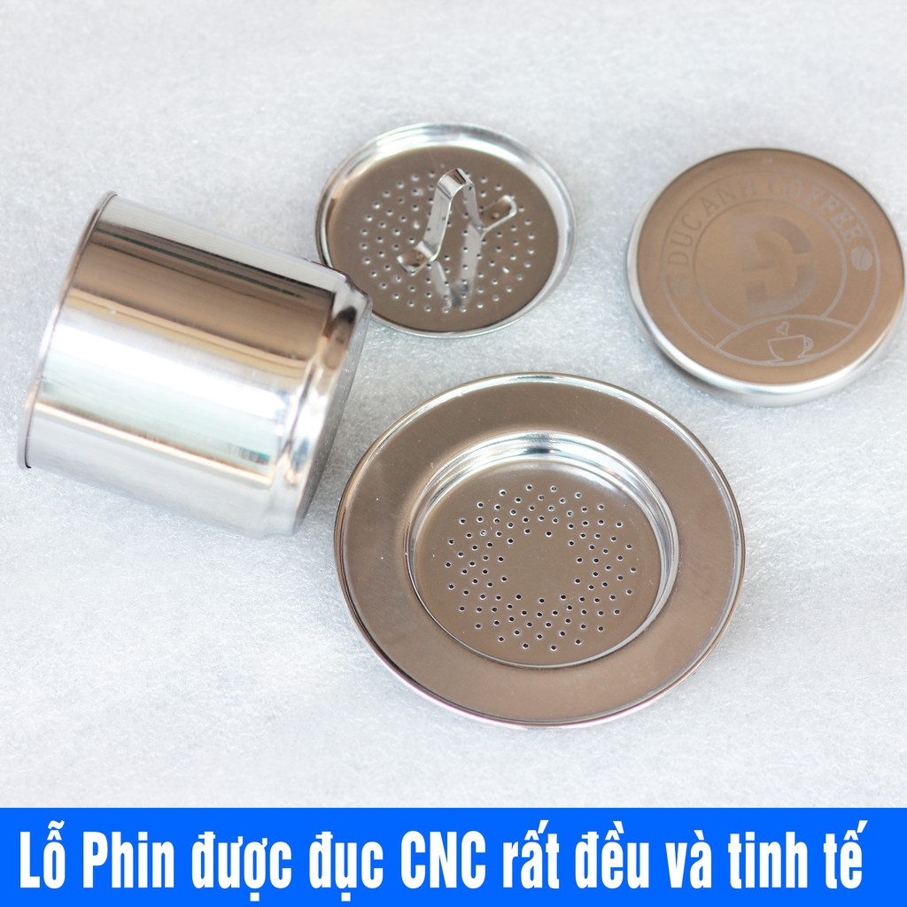 Phin pha cà phê inox bạc - dập logo nổi DUC ANH COFFEE - bền đẹp - dày dặn - sáng bóng - sang trọng - CÀ PHÊ ĐỨC ANH