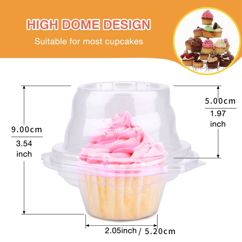 50 Pack Individual Cupcake Containers Disposable with Connected Lid Stackable Single Cupcake Boxes Clear Muffin Holders