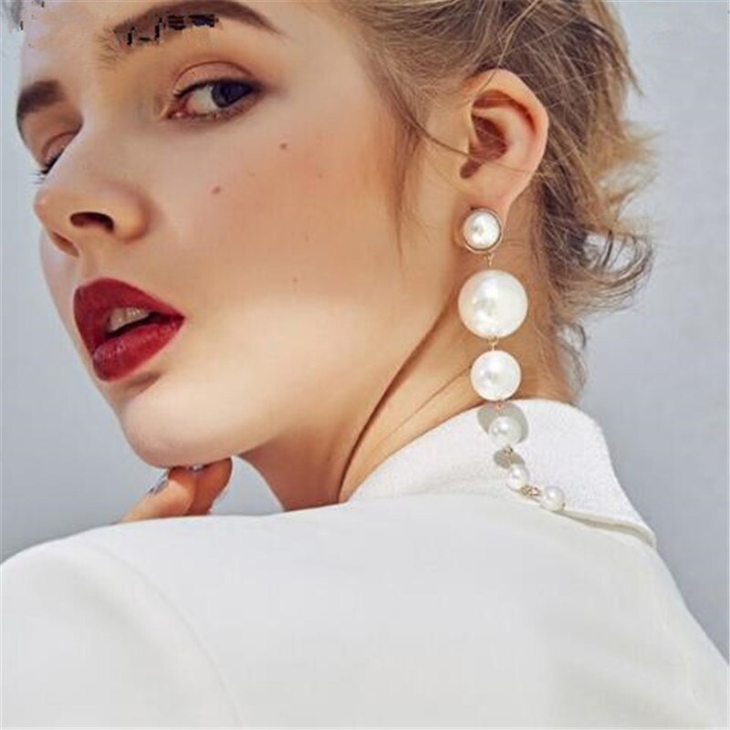 Big Simulated pearl earrings for women statement long drop earrings korean fashion jewelry