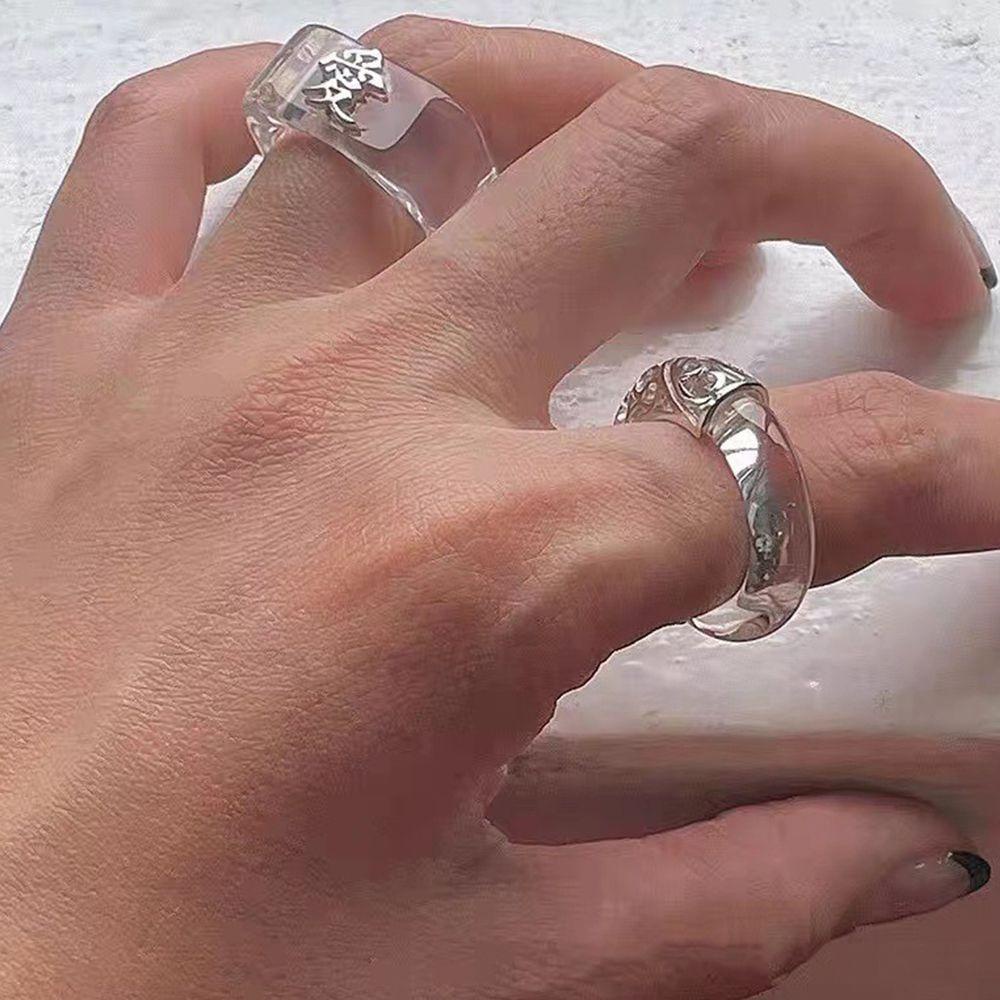 Nhẫn Acrylic Trong Suốt Kiểu Hình Học Phong Cách Punk Vintage Thích Hợp Làm Quà Valentine