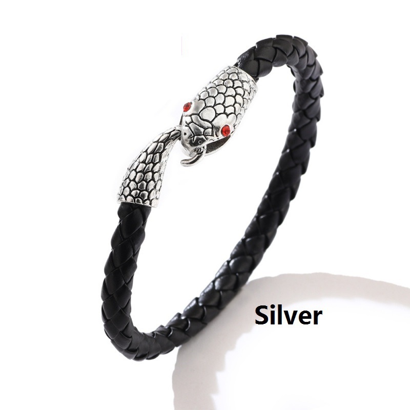 Vòng Tay Da Pu Mặt Hình Đầu Rắn Thời Trang Cho Nam