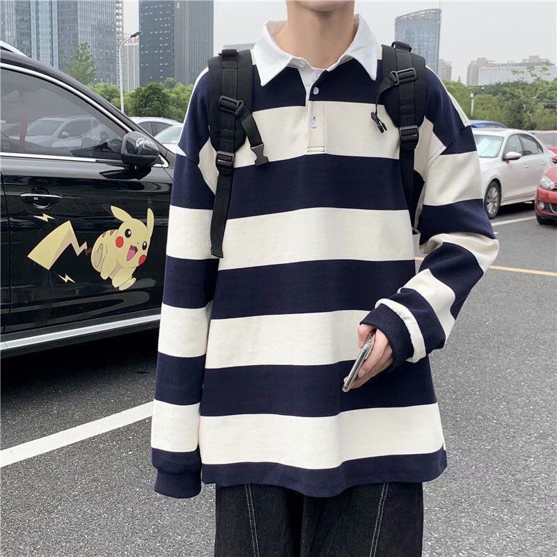 Áo sweater cổ polo kẻ