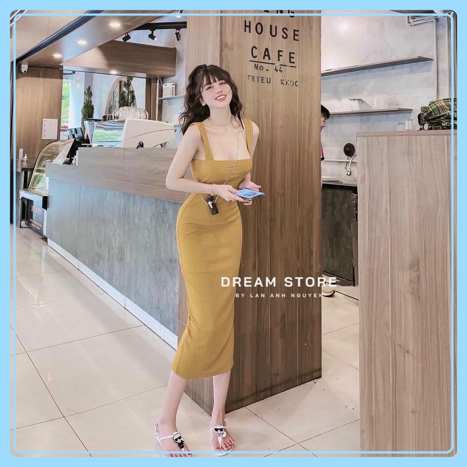 Váy hai dây kiểu nữ len gân ôm body trơn nhiều màu Đầm 2 dây bản to form dài body siêu co giãn | BigBuy360 - bigbuy360.vn