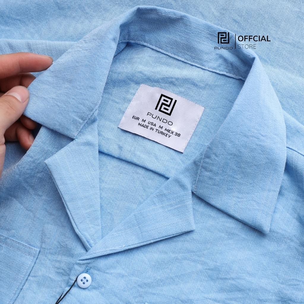 Áo sơ mi nam tay ngắn PUNDO cổ vest có túi chất cotton đũi cao cấp ASMPD49