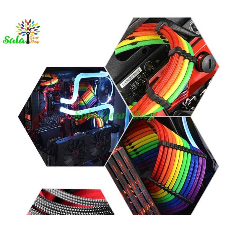 Full Bộ nẹp dây nối dài nguồn máy tính nguyên bộ  trắng , đen