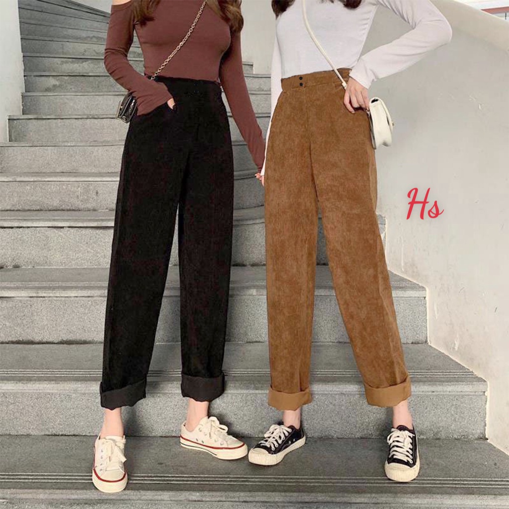 Quần Baggy Nhung Cài Cúc Hack Dáng Túi Hộp Đóng Cúc Unisex Wild Goute - Quần Suông Form Ống Rộng Vải Mịn Mã 846 | BigBuy360 - bigbuy360.vn